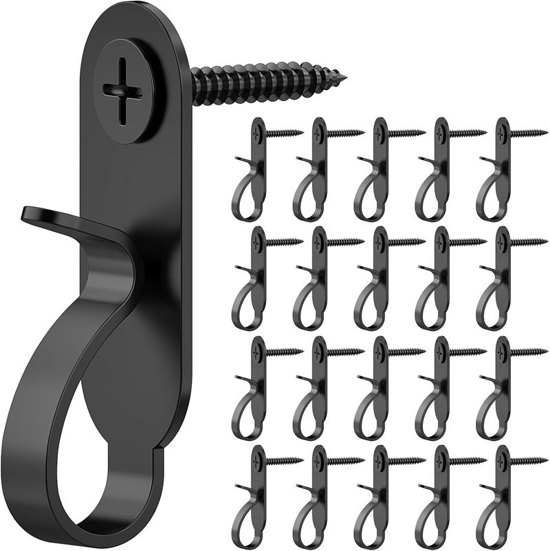 Lewufe String Lights Hanger Hooks, Stainless Steel Lights Clips, Outdoor Screw Hooks for Christmas Party Easy Release Wire and Fairy Led Lights, 20 Packs - Black - Image 1